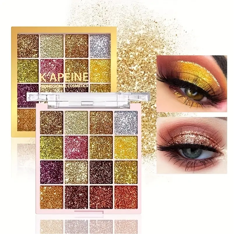 16 colour golden gilitter eye shadow plate