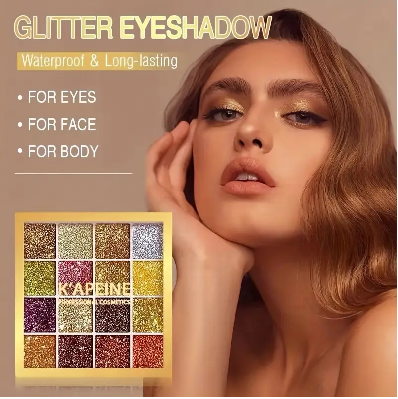 16 colour golden gilitter eye shadow plate