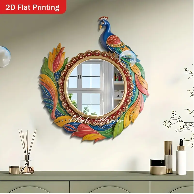 2D Flat, 1pc Bohemian Peacock Wall Mirror