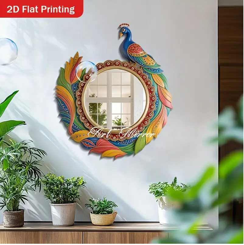 2D Flat, 1pc Bohemian Peacock Wall Mirror