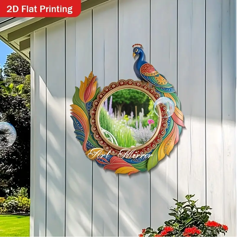 2D Flat, 1pc Bohemian Peacock Wall Mirror