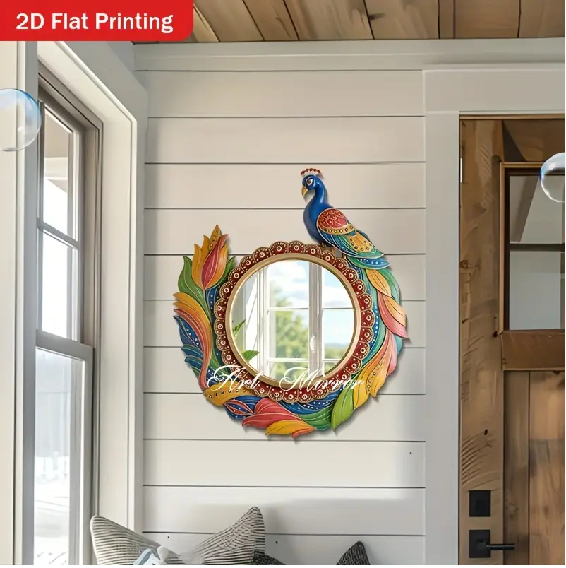 2D Flat, 1pc Bohemian Peacock Wall Mirror