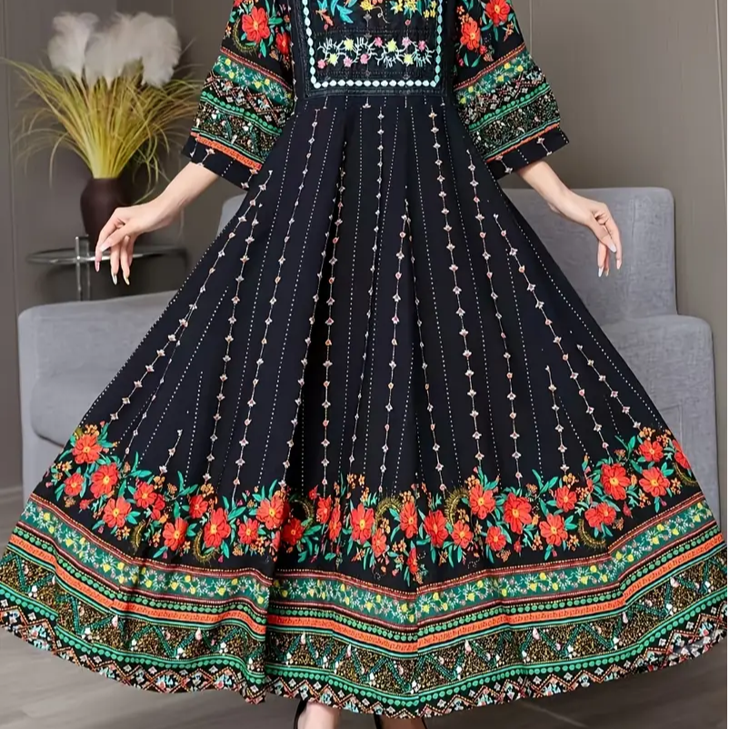 Bohemian Style Long Dress with Ethnic