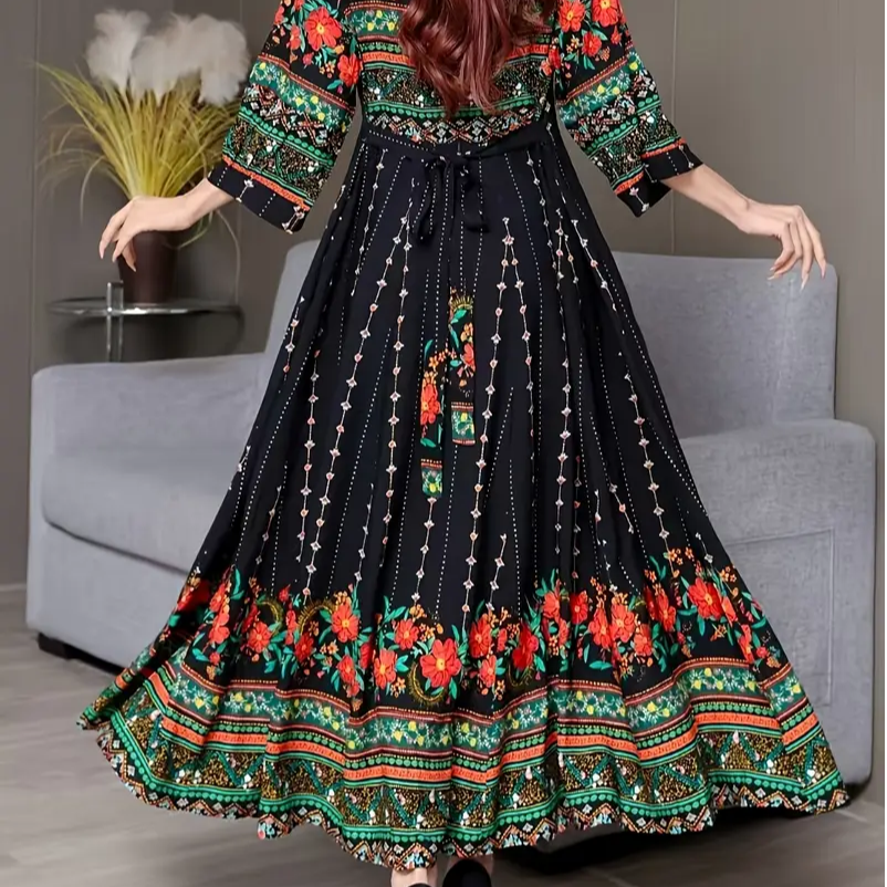 Bohemian Style Long Dress with Ethnic