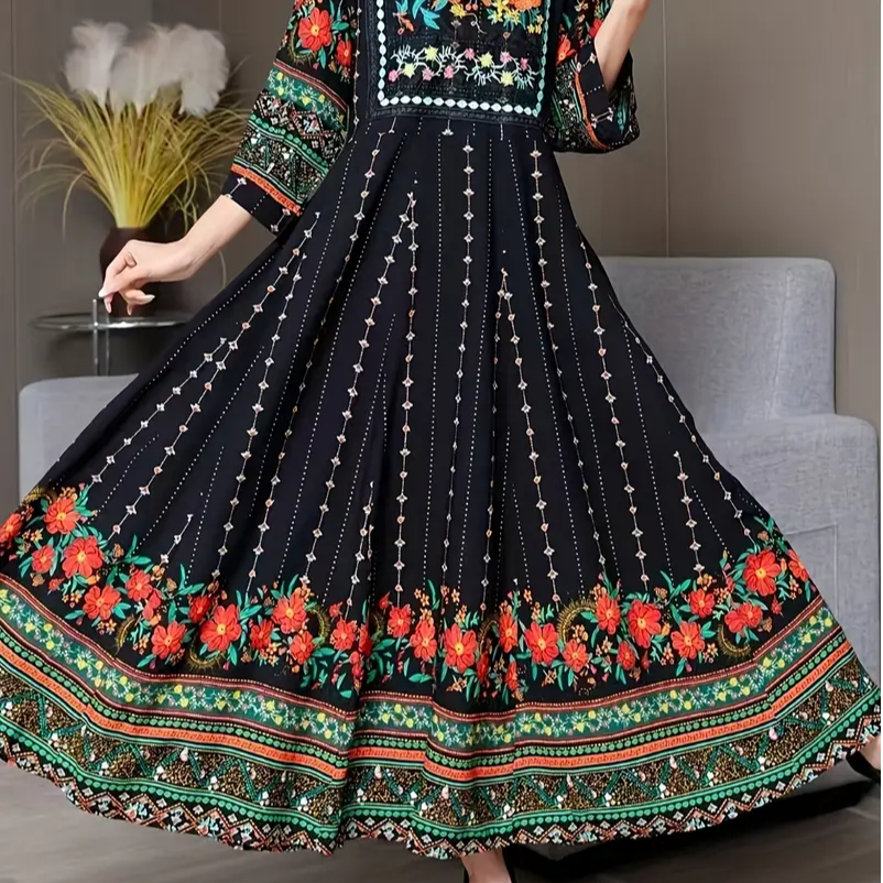 Bohemian Style Long Dress with Ethnic