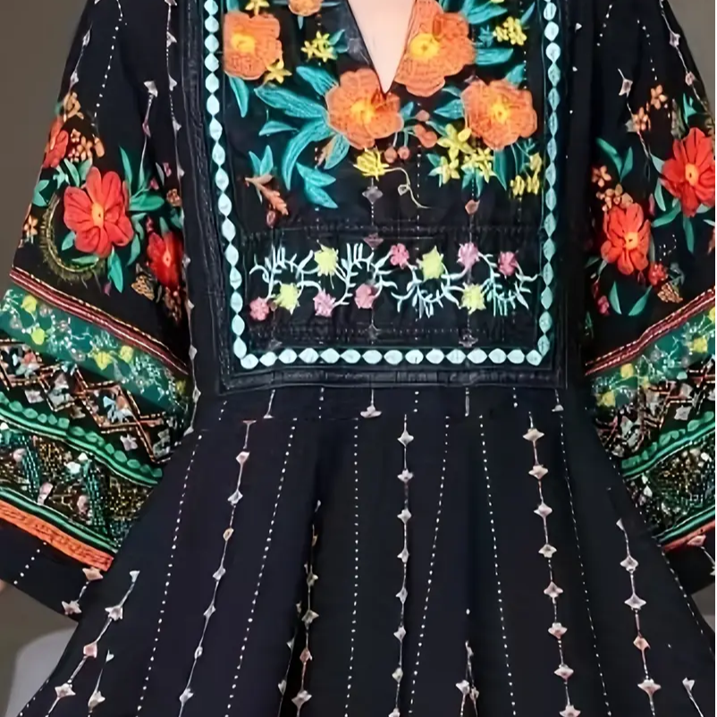 Bohemian Style Long Dress with Ethnic