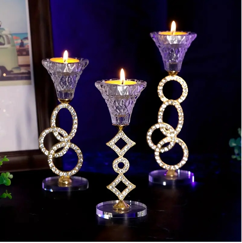 Elegant Crystal Candlestick Set with Golden Accents