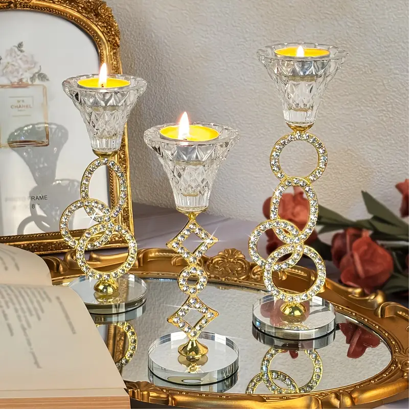 Elegant Crystal Candlestick Set with Golden Accents