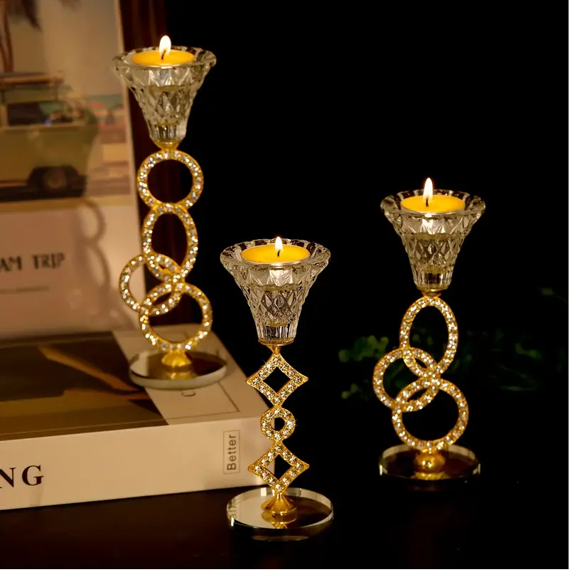 Elegant Crystal Candlestick Set with Golden Accents