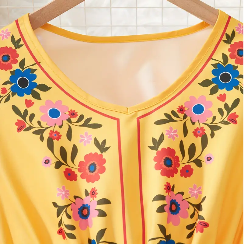 Girls' Bohemian Floral Print Dress with Bell Sleeves