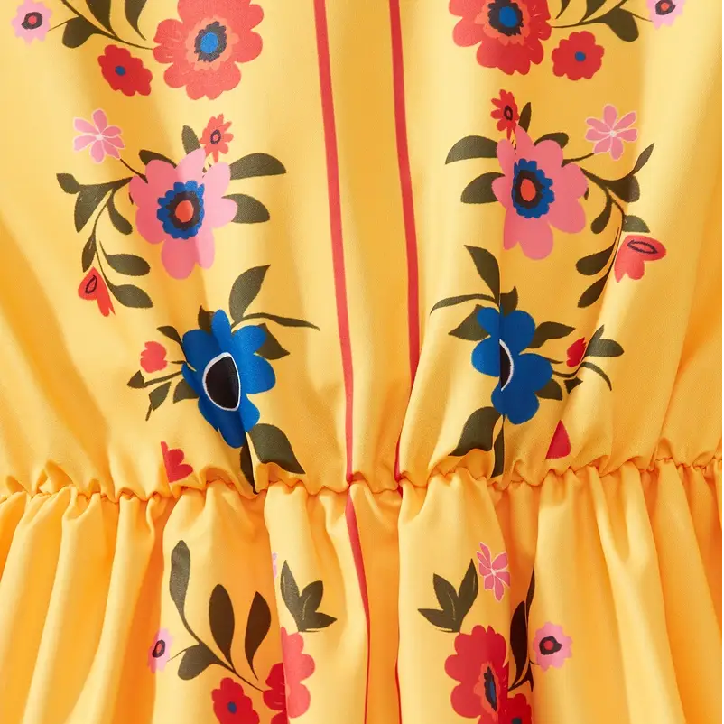 Girls' Bohemian Floral Print Dress with Bell Sleeves