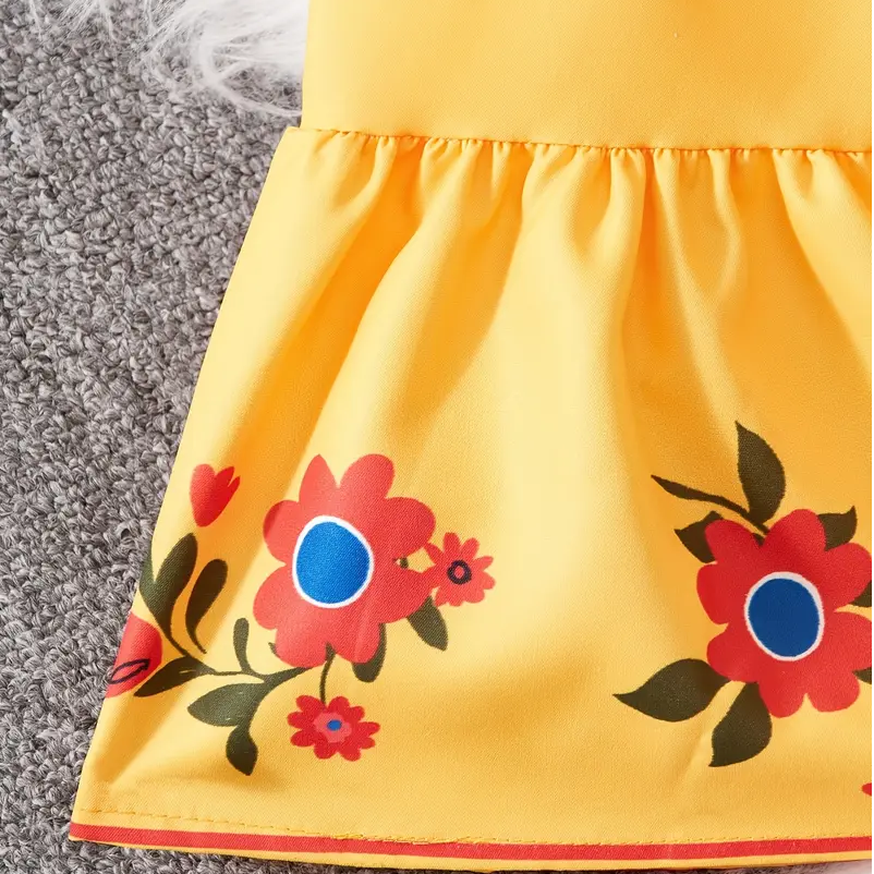 Girls' Bohemian Floral Print Dress with Bell Sleeves