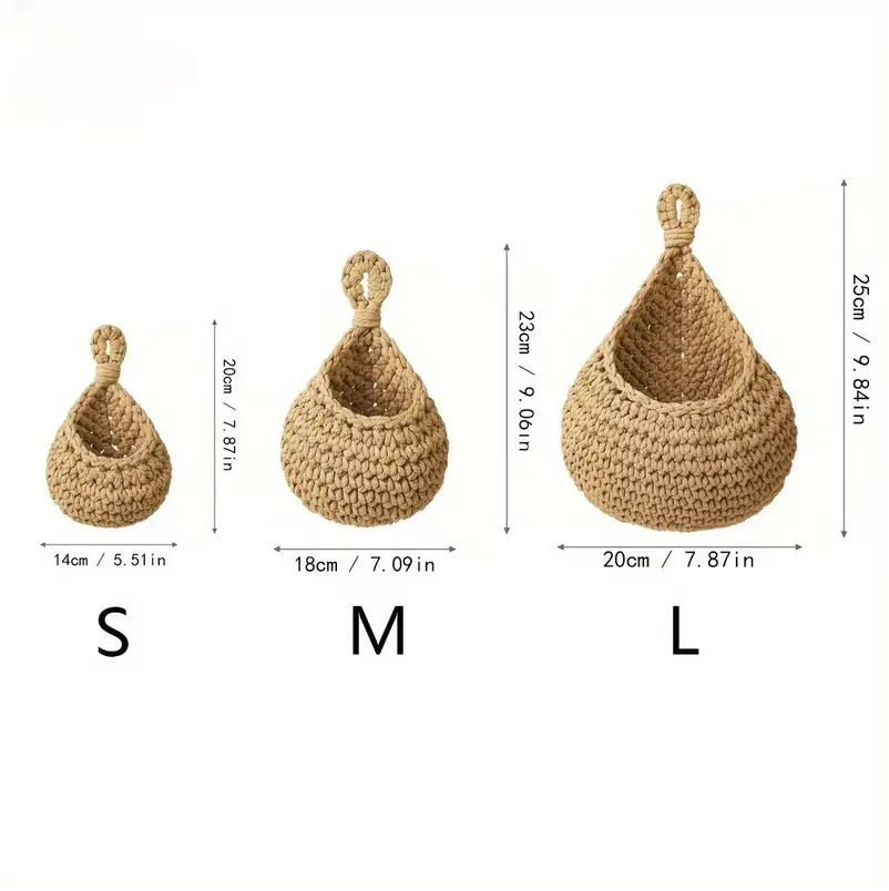 Handwoven Teardrop Wall Storage Basket Set