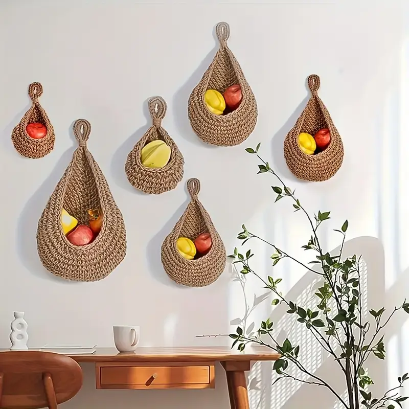 Handwoven Teardrop Wall Storage Basket Set