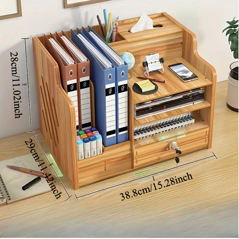 Lockable Wooden Office Desk Storage Box
