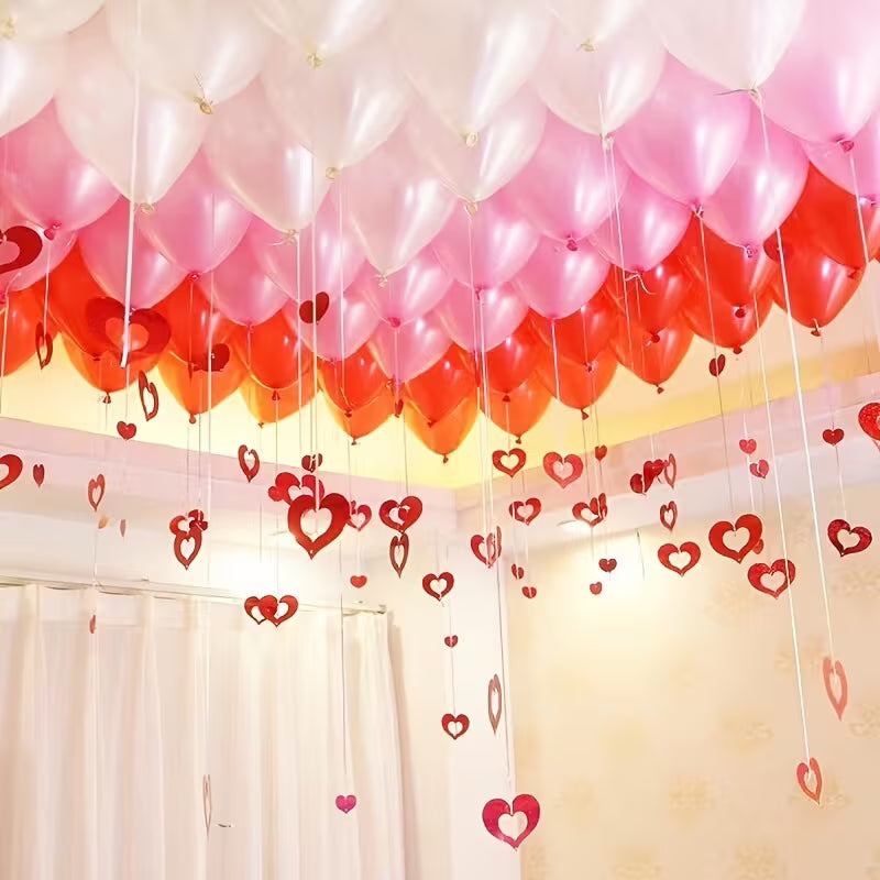 Red Heart Decorations - Glossy Heart Pendant Charms with Hanging Strings for Wedding, Valentine's, Party, Home