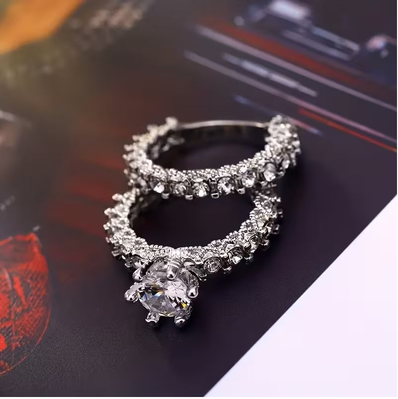 2pcs/set of classic luxury engagement proposal bride set wedding rings, set-