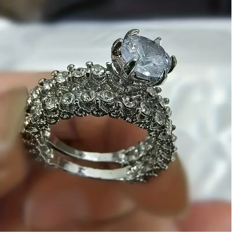 2pcs/set of classic luxury engagement proposal bride set wedding rings, set-