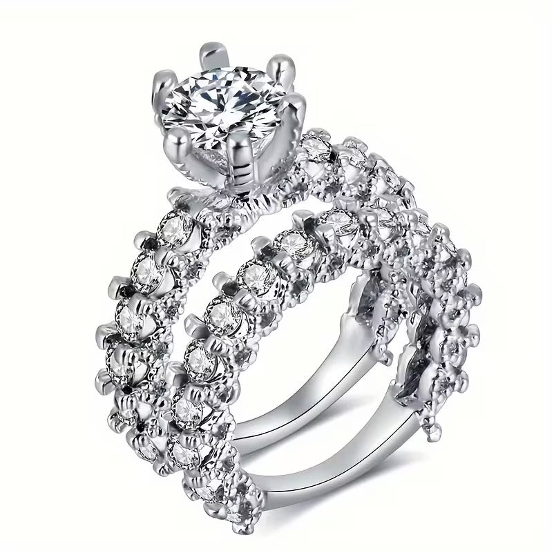 2pcs/set of classic luxury engagement proposal bride set wedding rings, set-