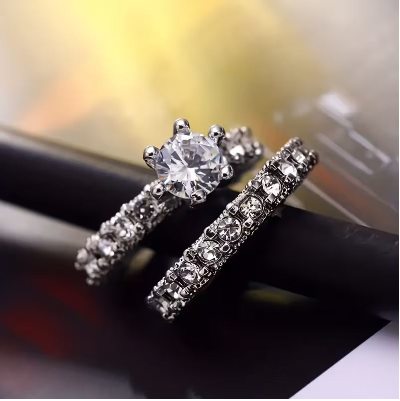 2pcs/set of classic luxury engagement proposal bride set wedding rings, set-