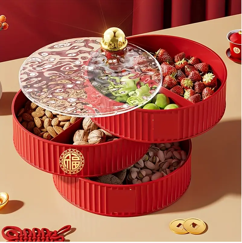 Rotating Red Snack and Nut Server