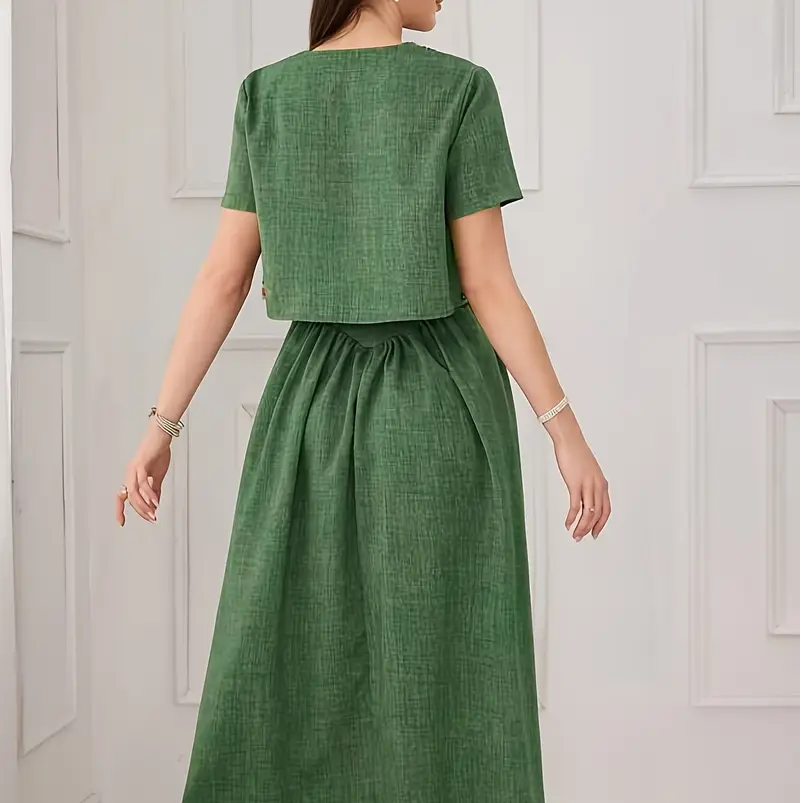 Middle Eastern Elegant Embroidered Lace Short Jacket and Loose Long Skirt Set