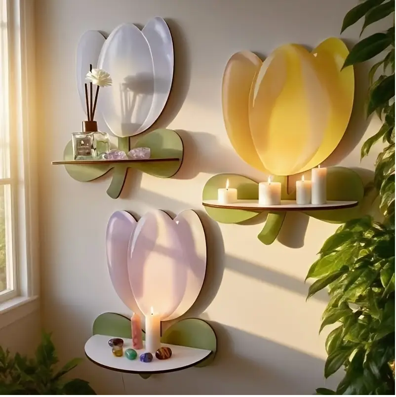 Wall Shelf Set with Tulip Floral Design