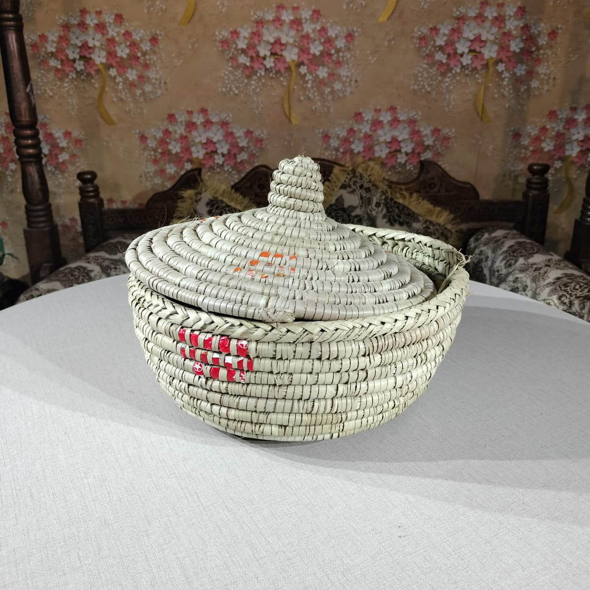 woven storage basket with lid