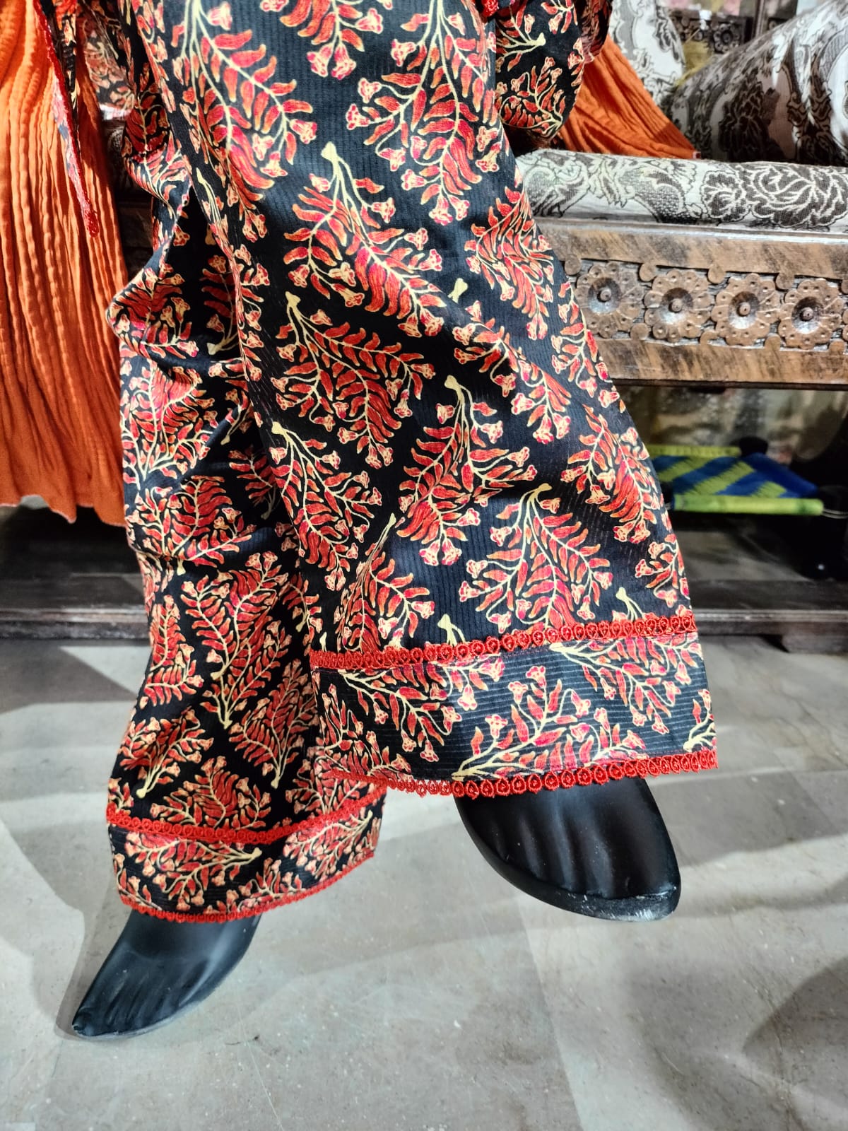 Black and orange floral lawn dress