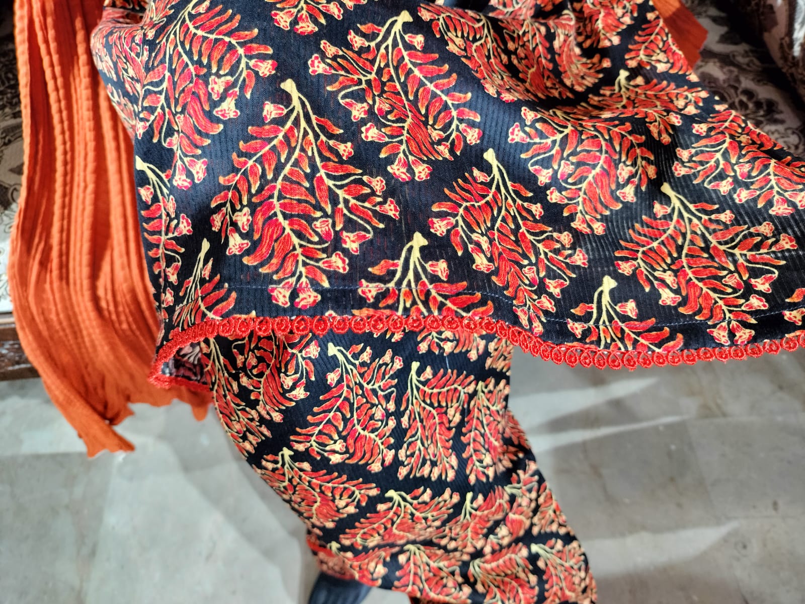Black and orange floral lawn dress