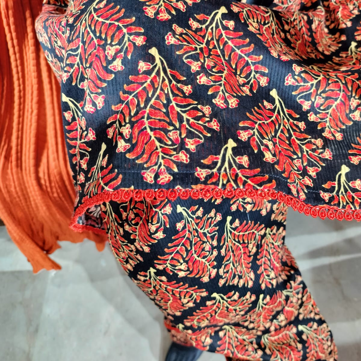 Black and orange floral lawn dress