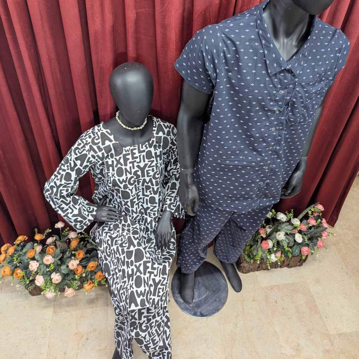 Alphabet print female kurta male  Nightwear Set