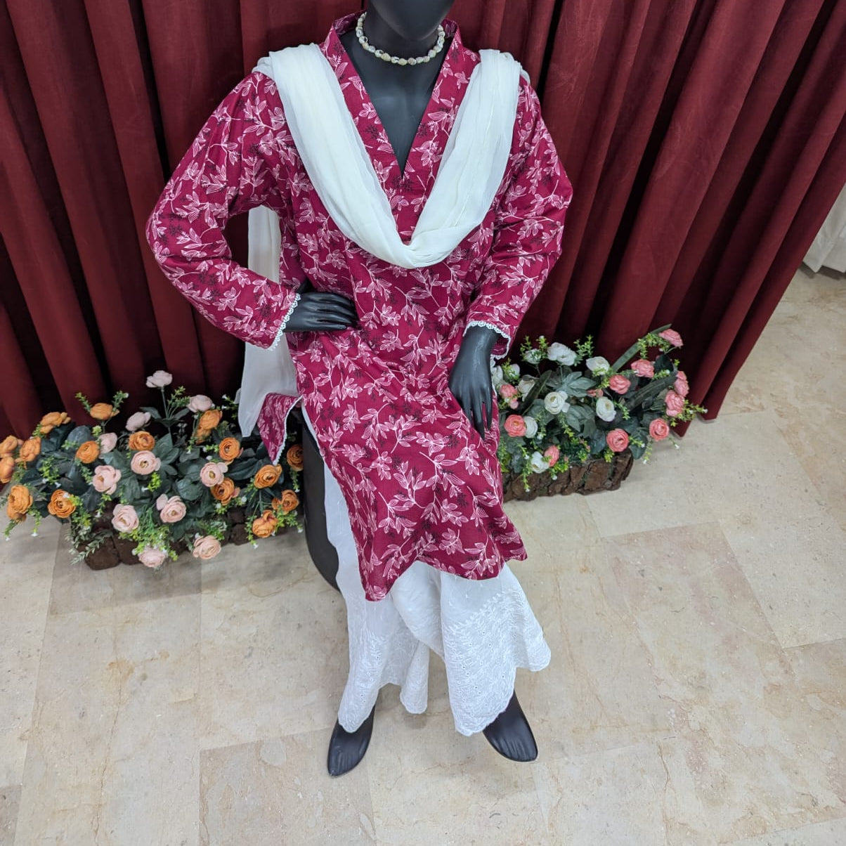 Printed Lawn 2 piece stitched dress with floral print