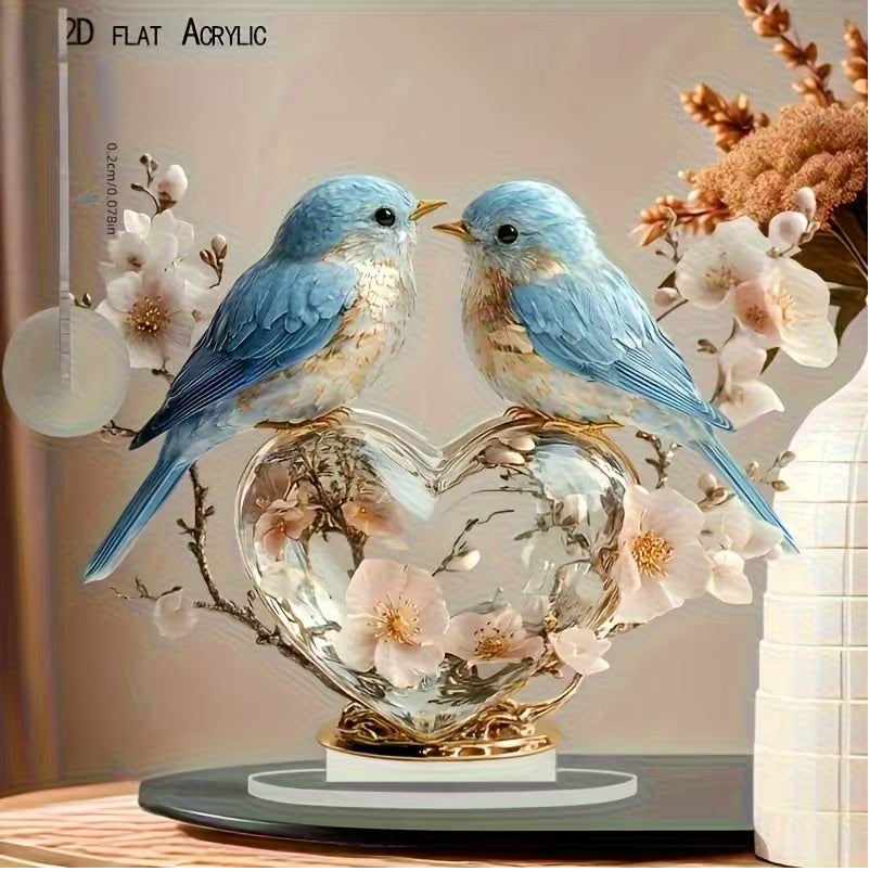 Blue Bird Tabletop Decoration with Heart-Shaped Base -