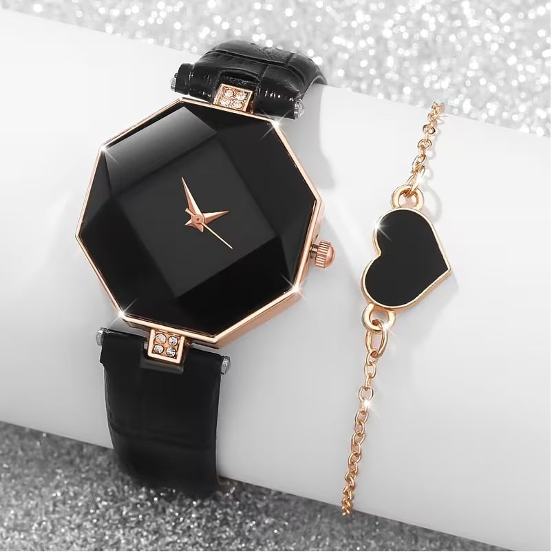 Elegant Fashionable Women's PU Leather Strap Quartz Watch.