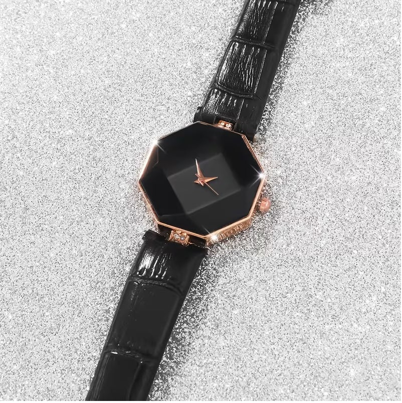 Elegant Fashionable Women's PU Leather Strap Quartz Watch.