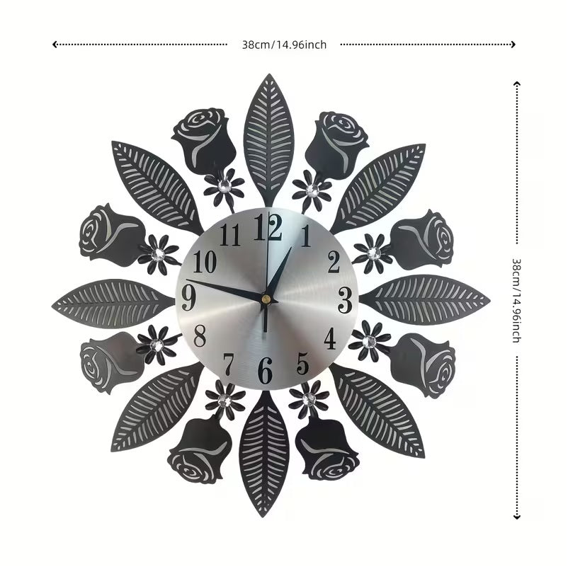 1pc Modern Minimalist Round Wall Clock with Elegant Floral Design
