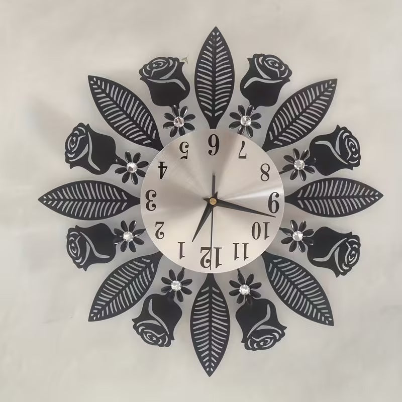 1pc Modern Minimalist Round Wall Clock with Elegant Floral Design