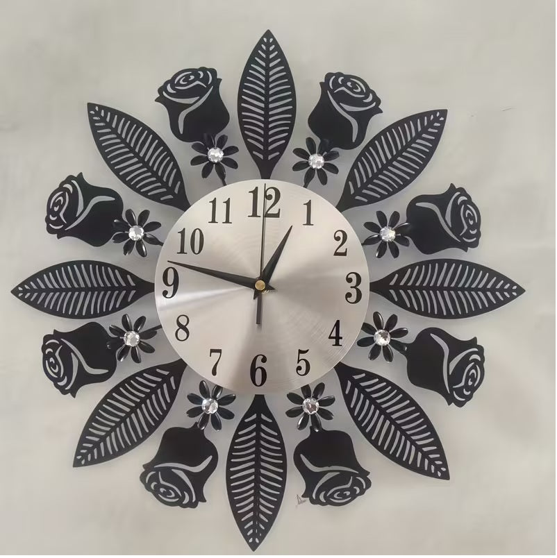 1pc Modern Minimalist Round Wall Clock with Elegant Floral Design