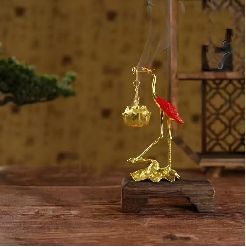 Golden Crane Shaped Incense Holder