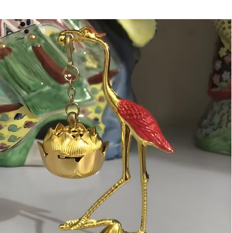 Golden Crane Shaped Incense Holder
