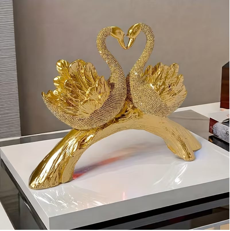Elegant Golden Couple Swan Figuine