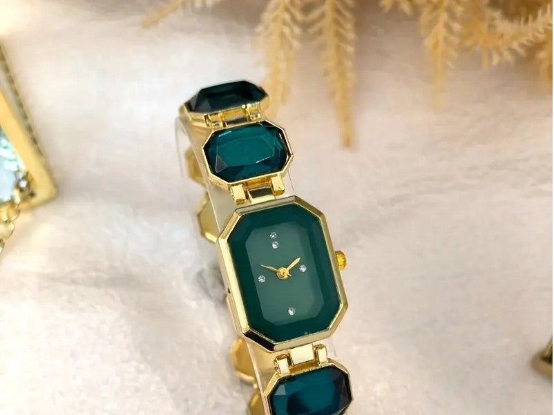 4 PCS Set Luxury Watch Necklace Women Ring Earrings