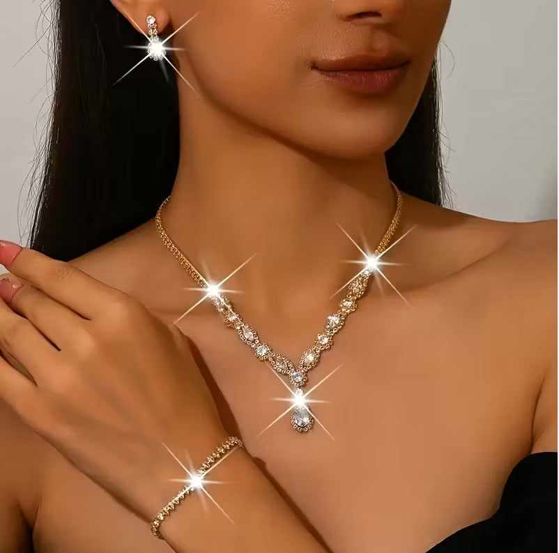 4pcs Elegant Water Drop Necklace, Earrings & Bracelet Set -