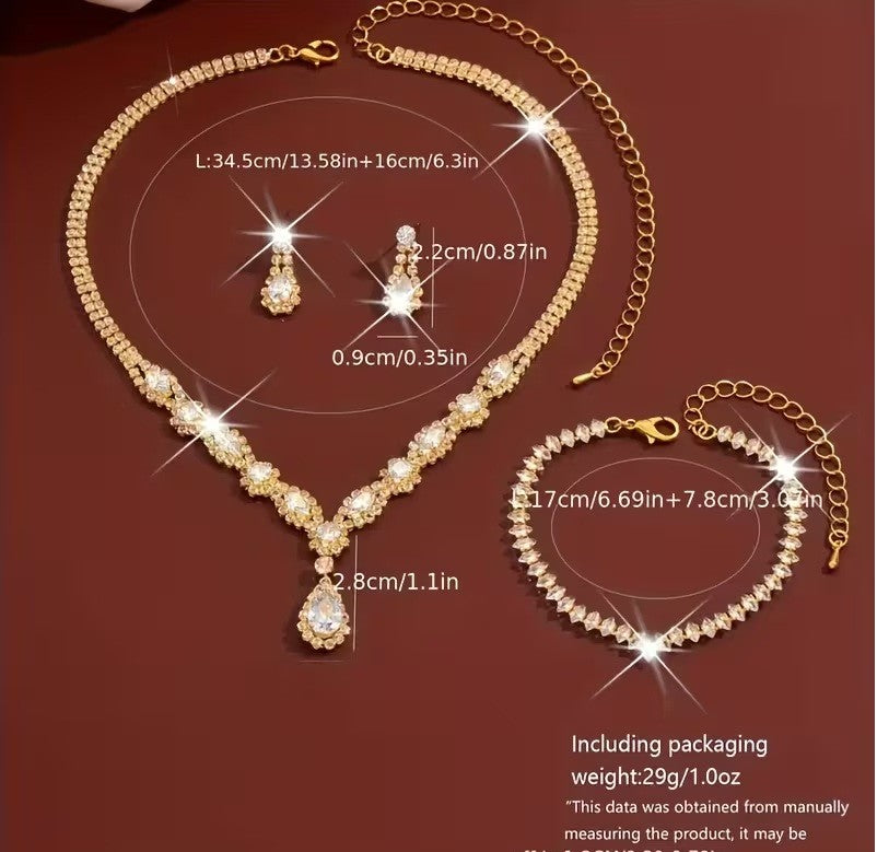 4pcs Elegant Water Drop Necklace, Earrings & Bracelet Set -
