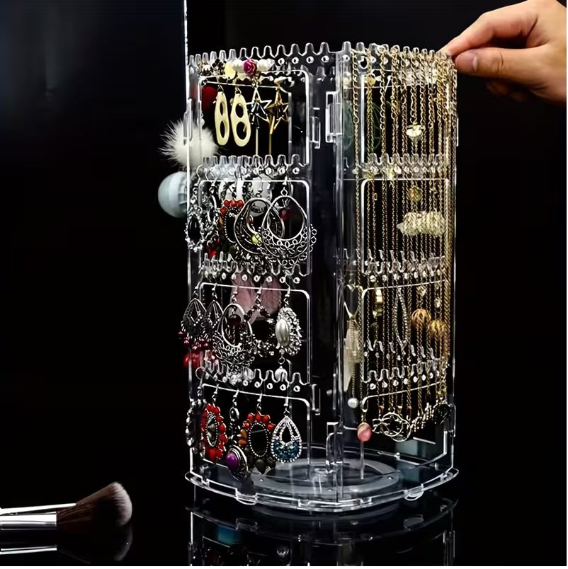Rotating Earring Stand, Showcasing Jewelry Storage Box.