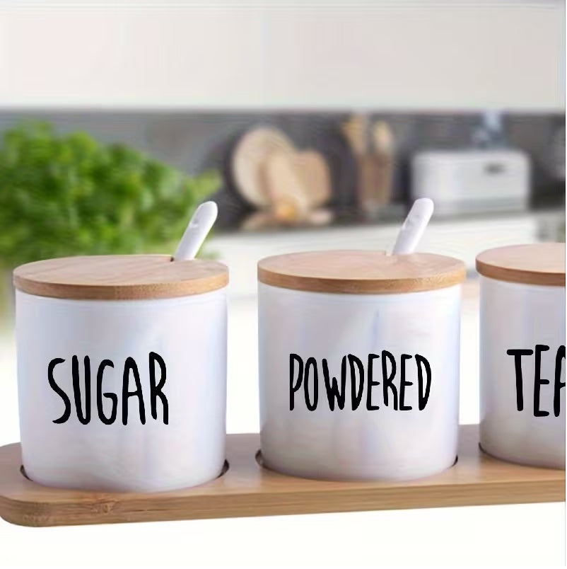 A Label Sticker for Sugar Coffee Tea Powder, a Brown Cup Sticker, Kitchen Sticker, And Wall Sticker.