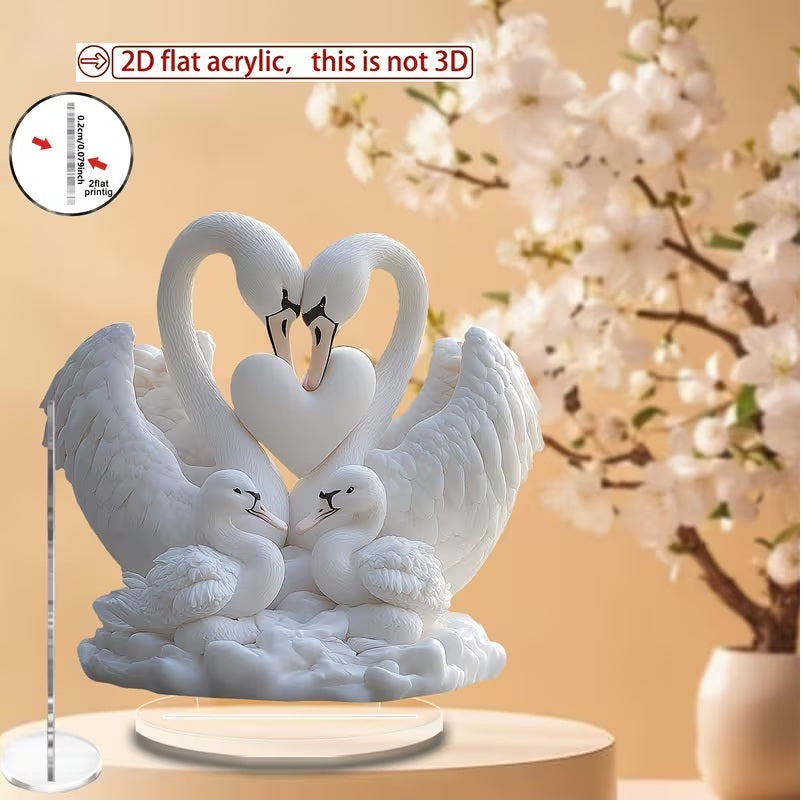 Romantic Heart-Shaped Swan Couple Acrylic Art Decoration,