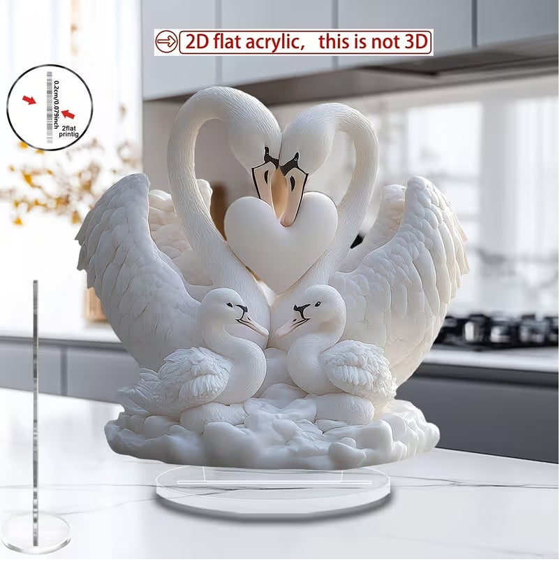 Romantic Heart-Shaped Swan Couple Acrylic Art Decoration,