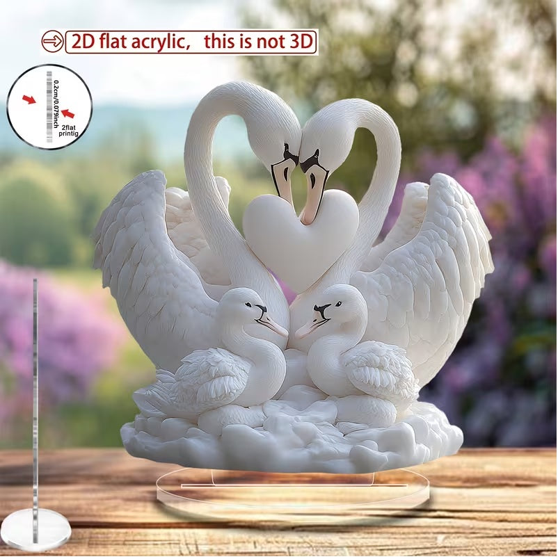 Romantic Heart-Shaped Swan Couple Acrylic Art Decoration,